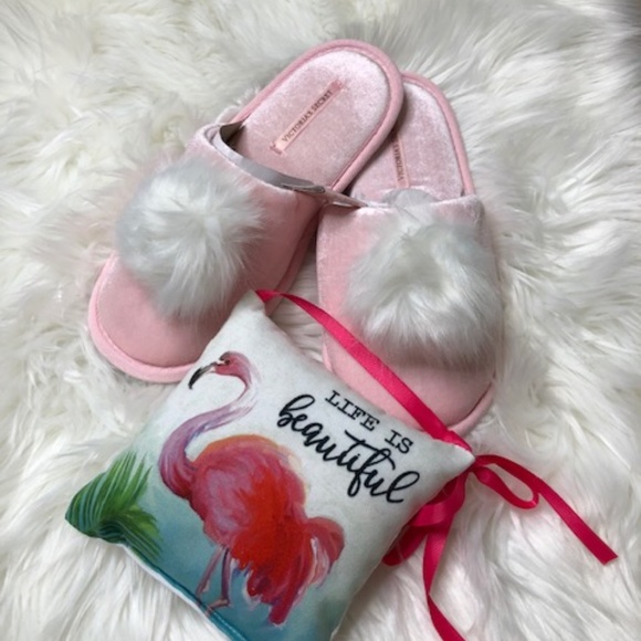 Victoria's Secret Shoes - VICTORIA'S SECRET Pink Pom Pom Slippers-MEDIUM